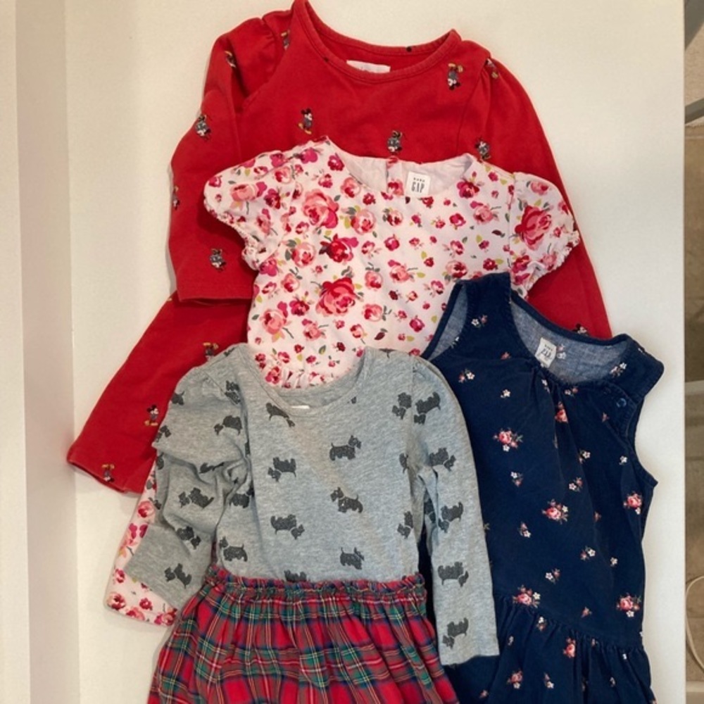 Baby Gap Girls Dresses Size 4T. 100% Cotton. Disney, Rosebuds 2, Scottie Dog.